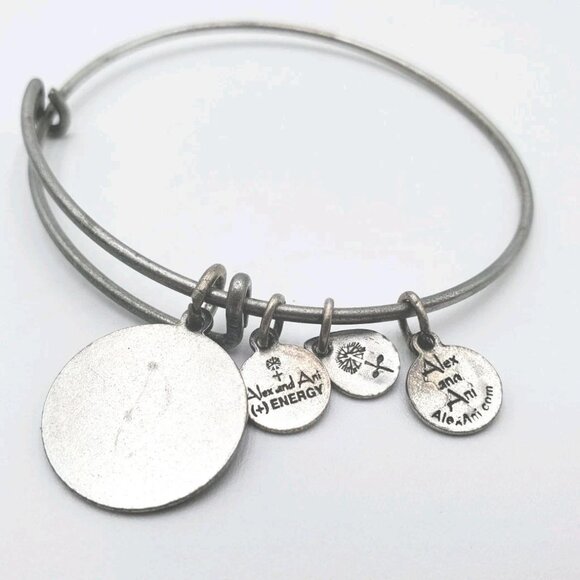 Alex & Ani Adjustable Bangle Silver Tone Charm Bracelet - Picture 2 of 3